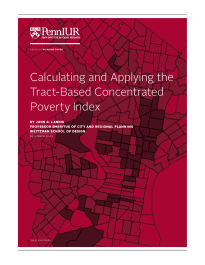 The text "Calculating and Applying the Tract-Based Concentrated  Poverty Index" on Red Background