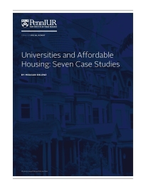 White Text "Universities and Affordable Housing - Seven Case Studies" on a dark blue background