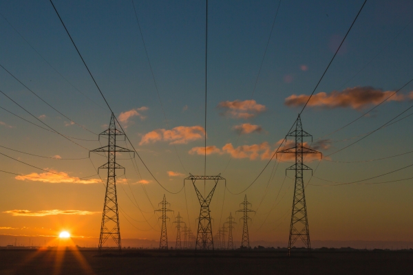 Power lines at sunset