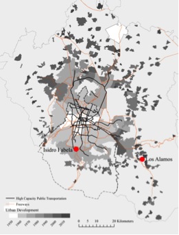  Figure 1. Urban development of the Mexico City metropolitan area and high-capacity public transportation. Colonias populares contain informal housing development that took place from 1960 to 1980s. Source: Elaborated by the author with information from INEGI (2010).